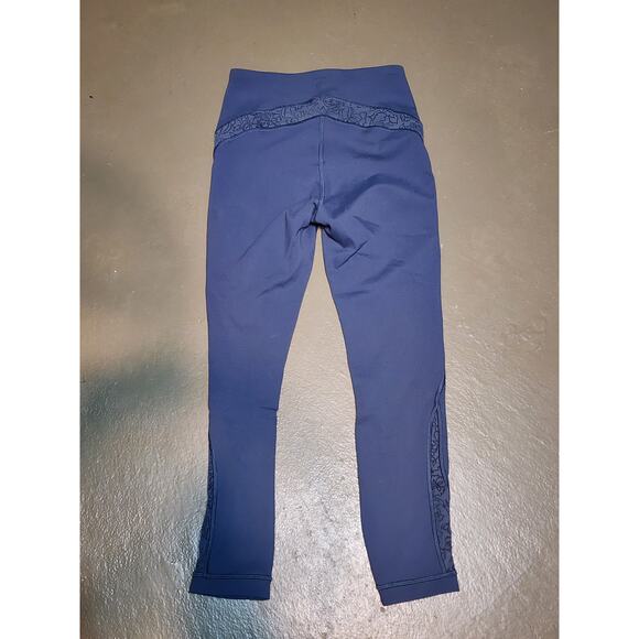 Lululemon High Rise Wunder Under Flocked Everlux Crop Code Blue‎ Leggings Size 4 - Picture 5 of 7